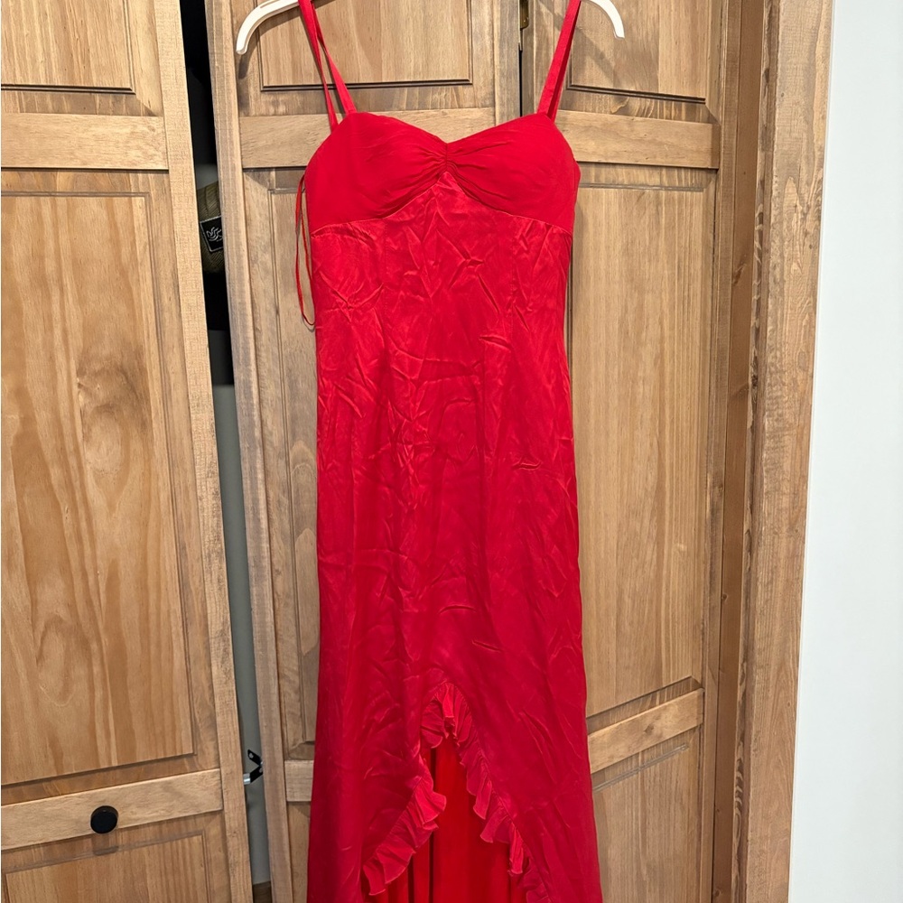 Elegant Red High Low Dress with Spaghetti Straps